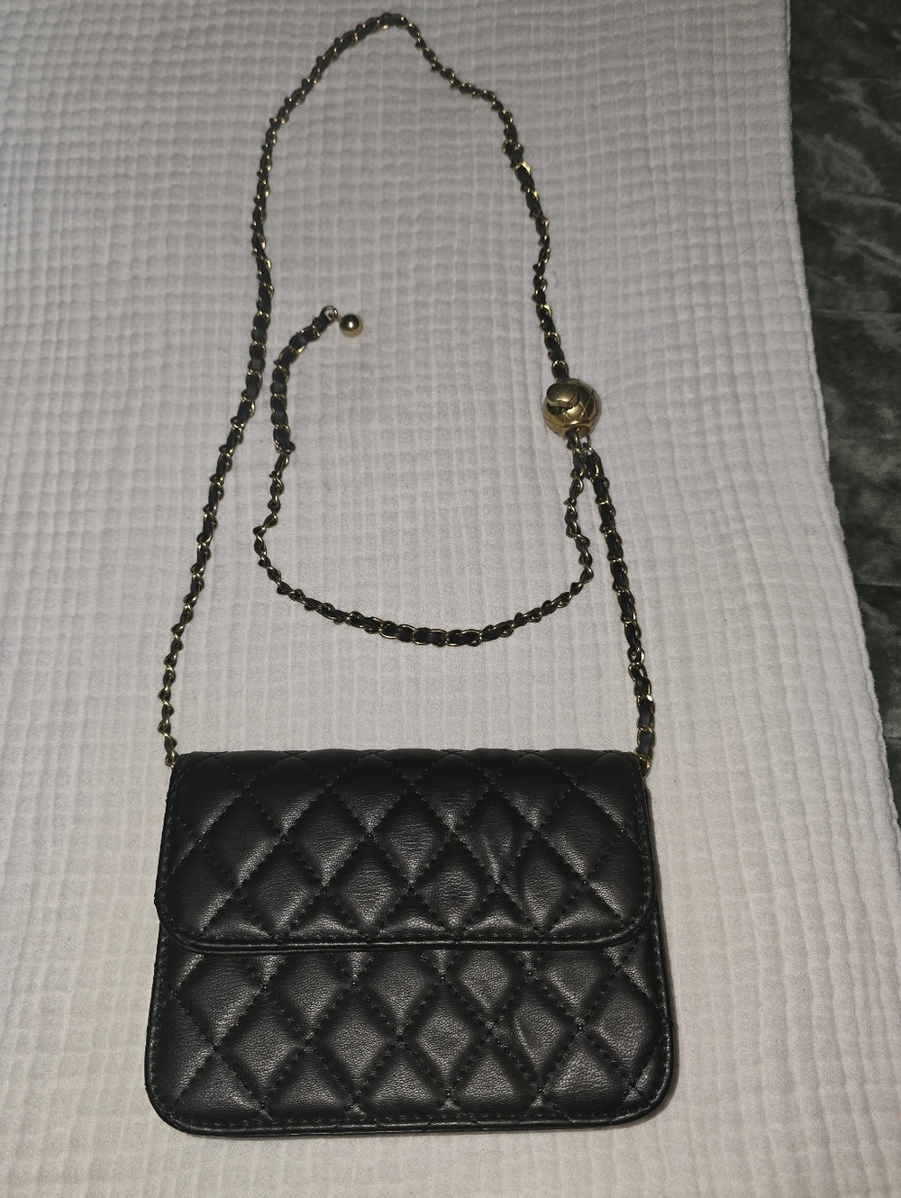 Black Quilted Crossbody Or Waist Bag with Adjustable Chain Strap